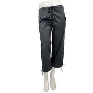 Vintage Tommy Hilfiger Y2K Black Satin Lace-Up Cargo Crop Pants  Medium‎